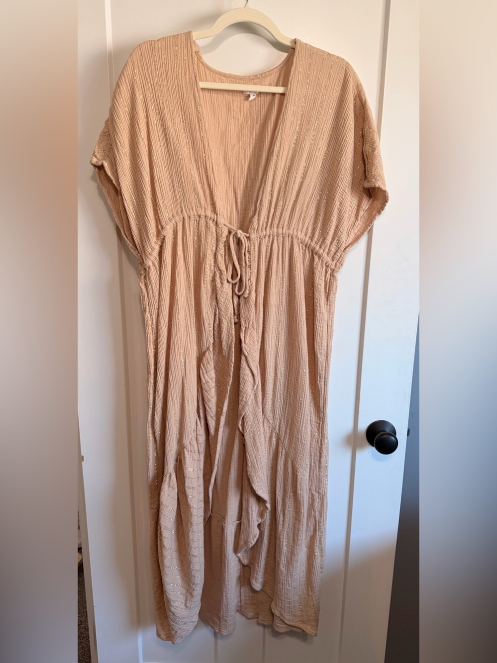 Aerie Beige & Gold Tie-Waist Maxi Length Coverup